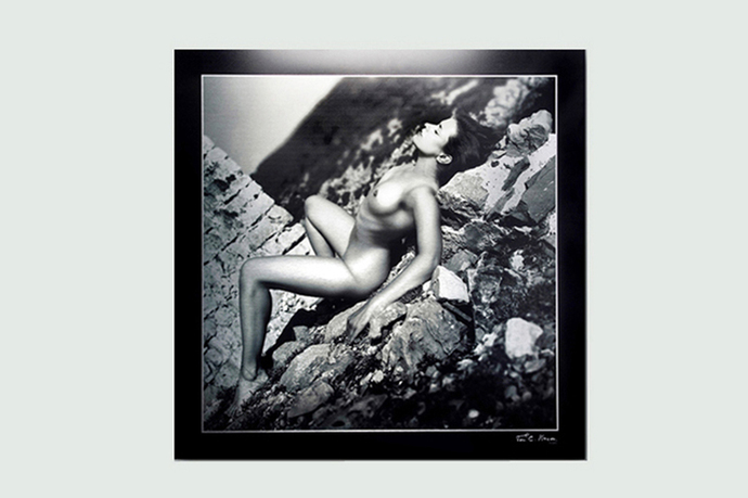 Zwart wit foto op aluminium geplakt.